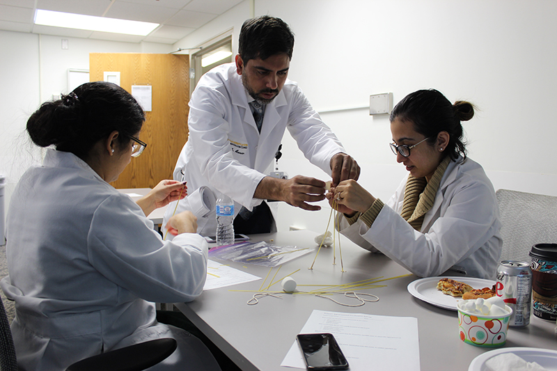 a group of fellows participating in team buidling activities over lunch