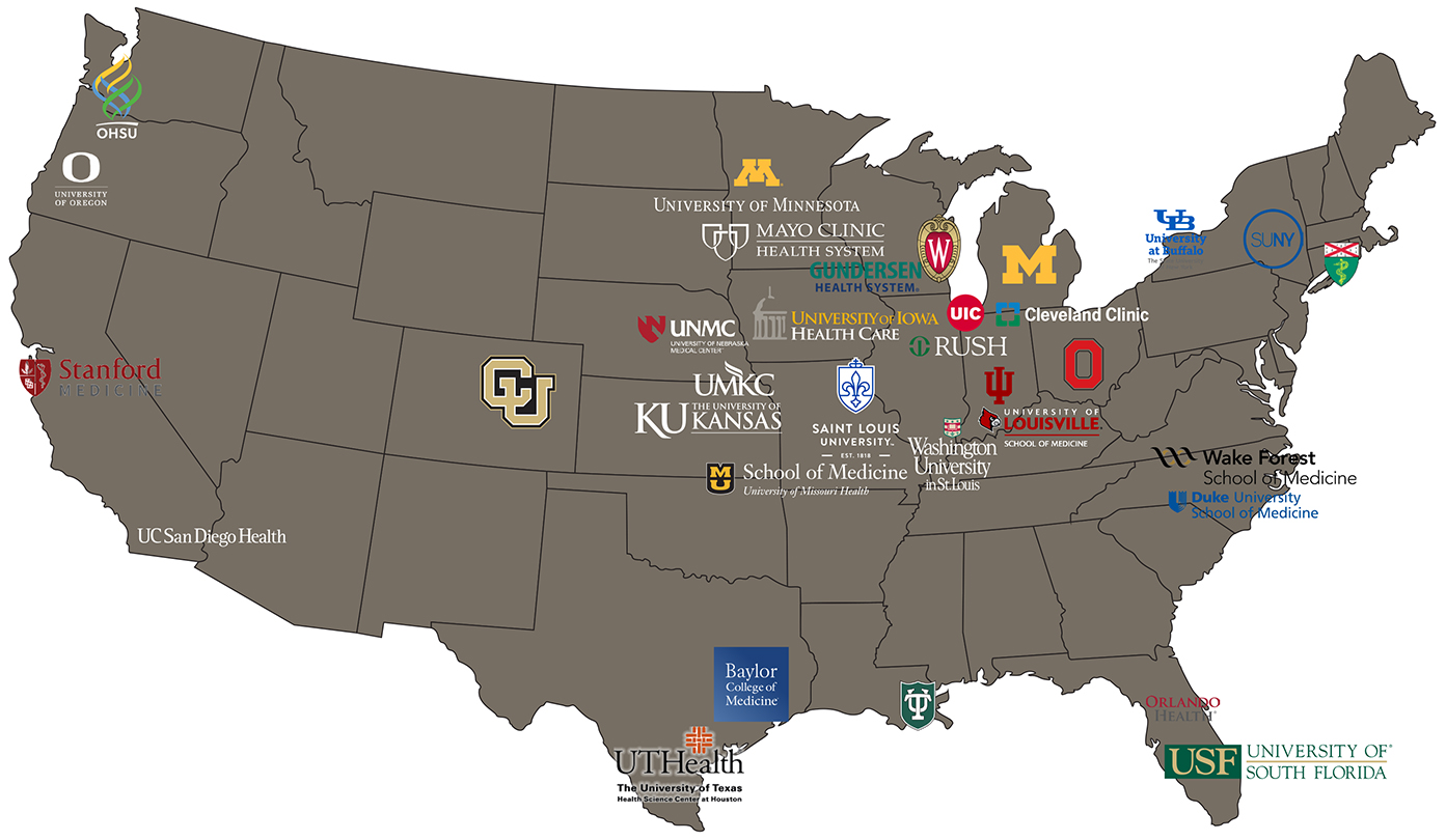 Map showing the locations of the institutions listed in this section