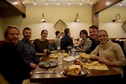 Residents having dinner at the winter party